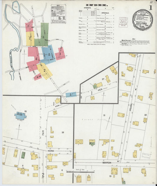 Sanborn Fire Insurance Map from Guilford, New Haven County, Connecticut (1901), Sheet #0001 - Historic Sanborn Fire Insurance Map Print, vintage old map wall art, antique decor, genealogy gift, Connecticut Connecticut map