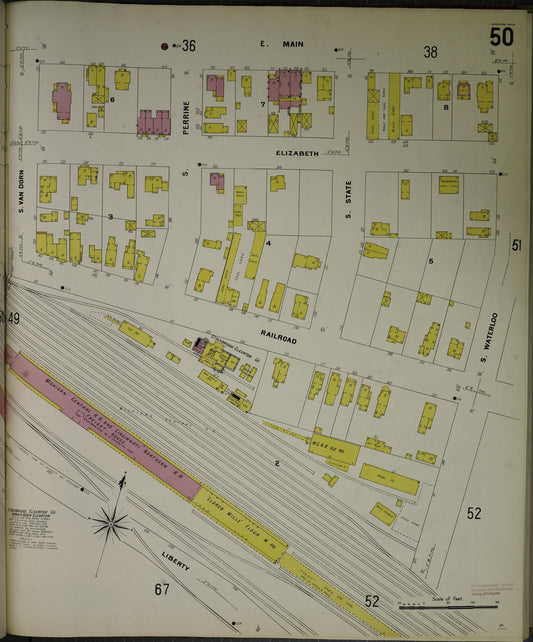 Sanborn Fire Insurance Map from Jackson, Jackson County, Michigan (1907), Sheet #0050 - Historic Sanborn Fire Insurance Map Print, vintage old map wall art, antique decor, genealogy gift, Michigan Michigan map