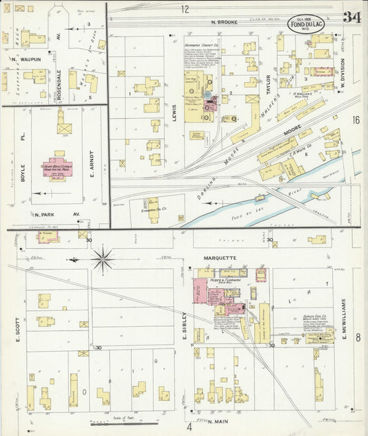 Sanborn Fire Insurance Map from Fond du Lac, Fond du Lac County, Wisconsin (1908), Sheet #0034 - Historic Sanborn Fire Insurance Map Print, vintage old map wall art, antique decor, genealogy gift, Wisconsin Wisconsin map