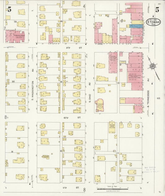 Sanborn Fire Insurance Map from Etowah, McMinn County, Tennessee (1925), Sheet #0005 - Historic Sanborn Fire Insurance Map Print, vintage old map wall art, antique decor, genealogy gift, Tennessee Tennessee map