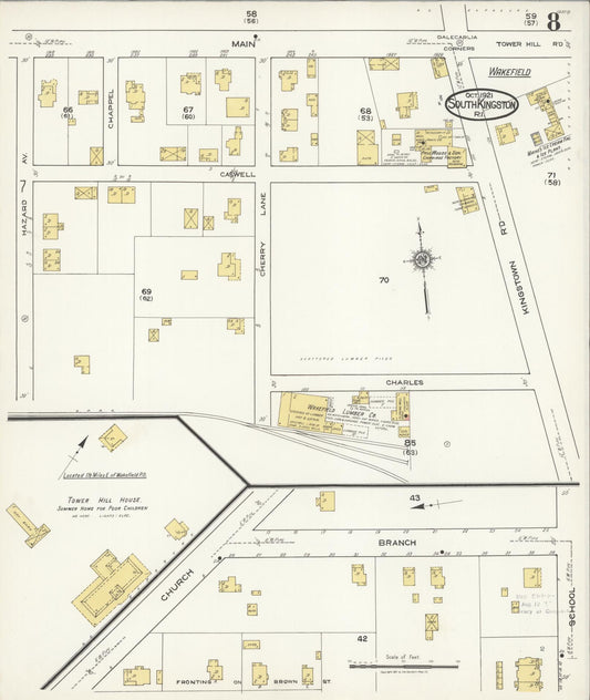 Sanborn Fire Insurance Map from South Kingstown, Washington County, Rhode Island (1921), Sheet #0008 - Historic Sanborn Fire Insurance Map Print, vintage old map wall art, antique decor, genealogy gift, Rhode Island Rhode Island map