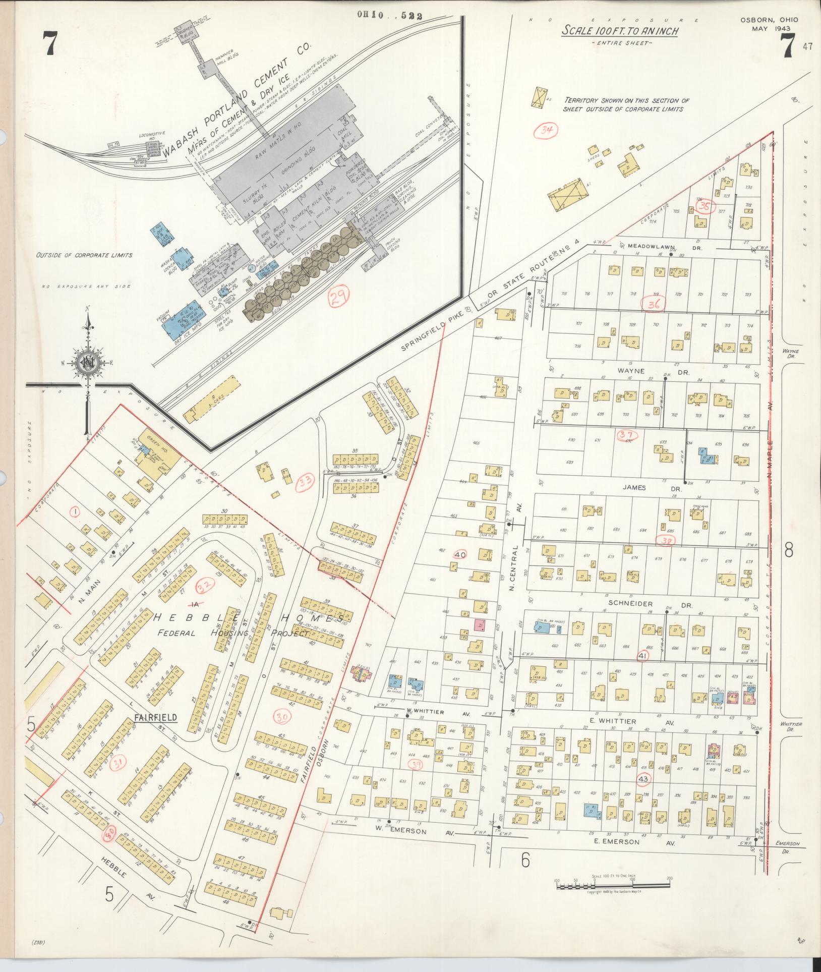Sanborn Fire Insurance Map from Osborn, Greene County, Ohio (1943), Sheet #0007 - Complete Map Set gallery image, historic Sanborn map, vintage wall art, Ohio Ohio