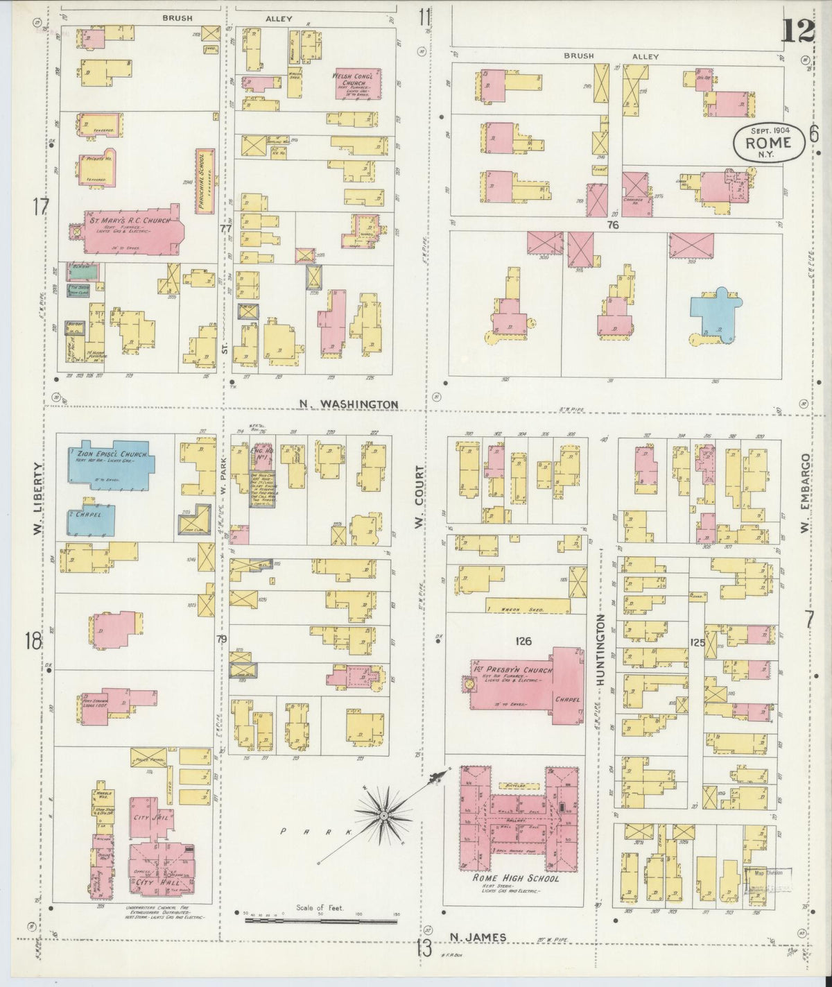 Sanborn Fire Insurance Map from Rome, Oneida County, New York (1904), Sheet #0012 - Complete Map Set gallery image, historic Sanborn map, vintage wall art, New York New York