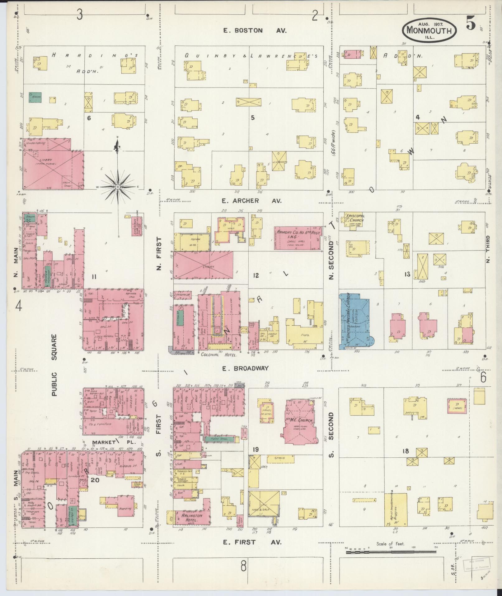 Sanborn Fire Insurance Map from Monmouth, Warren County, Illinois (1907), Sheet #0005 - Historic Sanborn Fire Insurance Map Print, vintage old map wall art, antique decor, genealogy gift, Illinois Illinois map