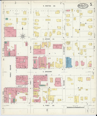 Sanborn Fire Insurance Map from Monmouth, Warren County, Illinois (1907), Sheet #0005 - Historic Sanborn Fire Insurance Map Print, vintage old map wall art, antique decor, genealogy gift, Illinois Illinois map