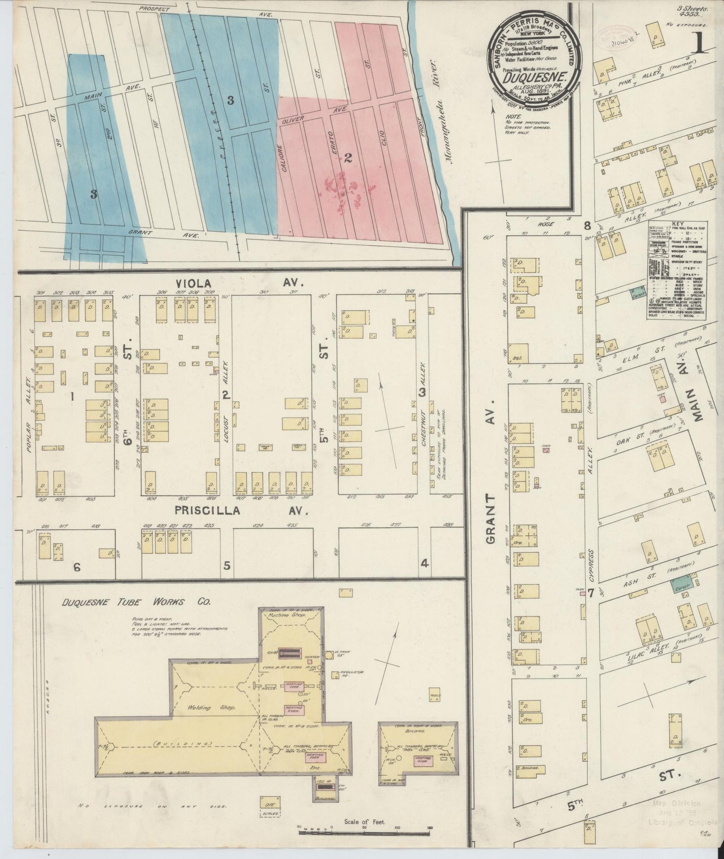 Sanborn Fire Insurance Map from Duquesne, Allegheny County, Pennsylvania (1891), Sheet #0001 - Historic Sanborn Fire Insurance Map Print, vintage old map wall art, antique decor, genealogy gift, Pennsylvania Pennsylvania map