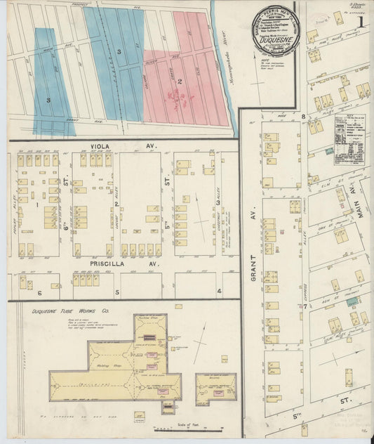 Sanborn Fire Insurance Map from Duquesne, Allegheny County, Pennsylvania (1891), Sheet #0001 - Historic Sanborn Fire Insurance Map Print, vintage old map wall art, antique decor, genealogy gift, Pennsylvania Pennsylvania map