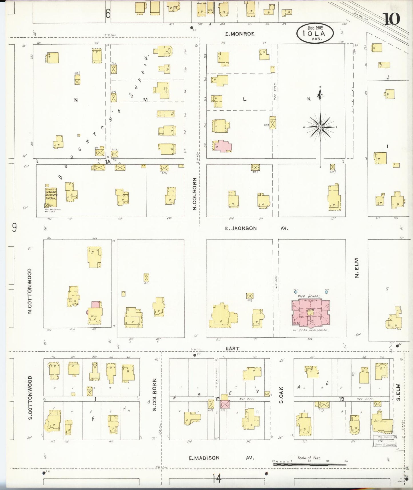 Sanborn Fire Insurance Map from Iola, Allen County, Kansas (1905), Sheet #0010 - Complete Map Set gallery image, historic Sanborn map, vintage wall art, Kansas Kansas