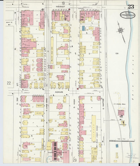 Sanborn Fire Insurance Map from Steubenville, Jefferson County, Ohio (1913), Sheet #0023 - Historic Sanborn Fire Insurance Map Print, vintage old map wall art, antique decor, genealogy gift, Ohio Ohio map