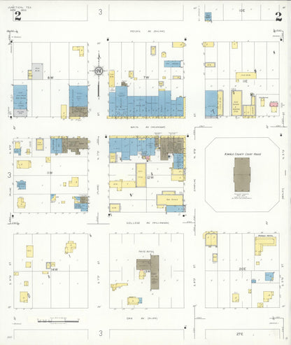 Sanborn Fire Insurance Map from Junction, Kimble County, Texas (1933), Sheet #0002 - Historic Sanborn Fire Insurance Map Print, vintage old map wall art, antique decor, genealogy gift, Texas Texas map