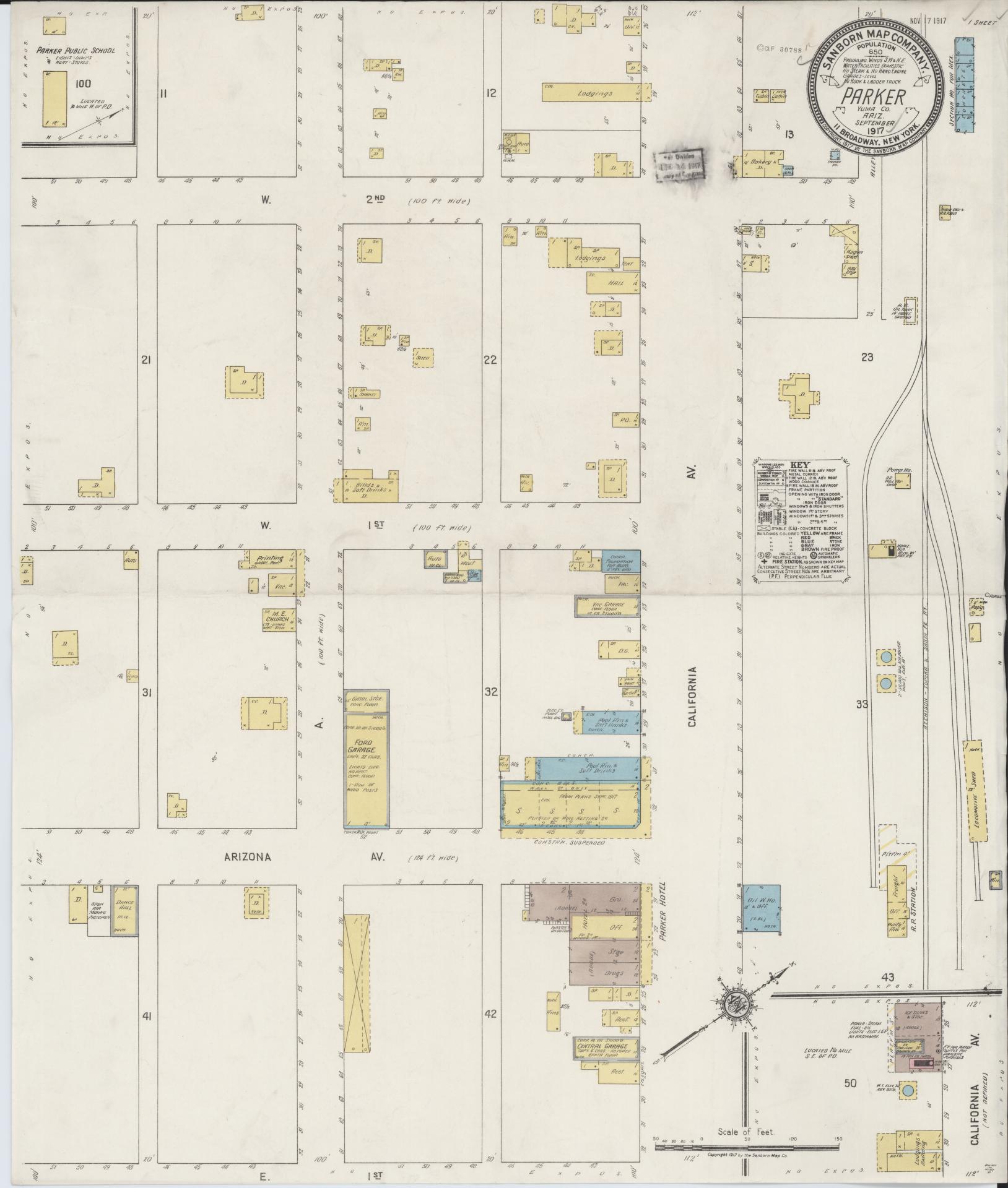 Sanborn Fire Insurance Map from Parker, Yuma County, Arizona (1917), Sheet #0001 - Complete Map Set gallery image, historic Sanborn map, vintage wall art, Arizona Arizona