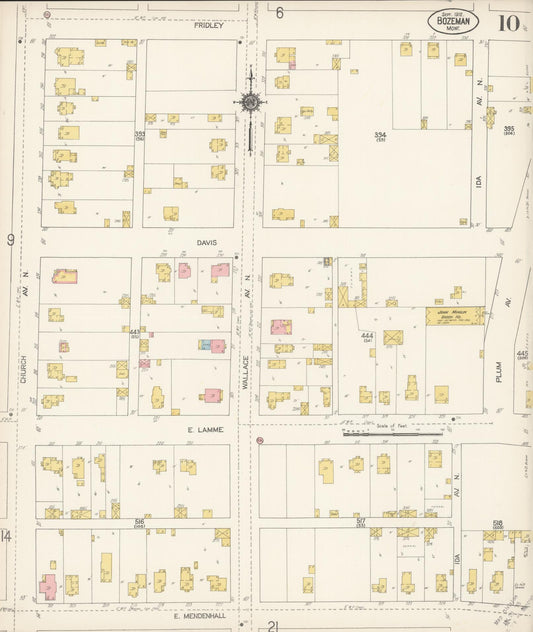 Sanborn Fire Insurance Map from Bozeman, Gallatin County, Montana (1912), Sheet #0010 - Historic Sanborn Fire Insurance Map Print, vintage old map wall art, antique decor, genealogy gift, Montana Montana map