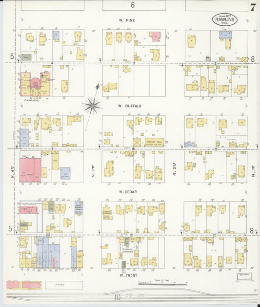 Sanborn Fire Insurance Map from Rawlins, Carbon County, Wyoming (1907), Sheet #0007 - Historic Sanborn Fire Insurance Map Print, vintage old map wall art, antique decor, genealogy gift, Wyoming Wyoming map