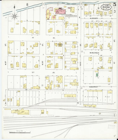 Sanborn Fire Insurance Map from Red Oak, Montgomery County, Iowa (1899), Sheet #0005 - Historic Sanborn Fire Insurance Map Print, vintage old map wall art