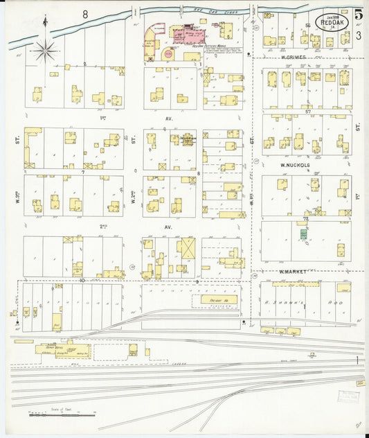 Sanborn Fire Insurance Map from Red Oak, Montgomery County, Iowa (1899), Sheet #0005 - Historic Sanborn Fire Insurance Map Print, vintage old map wall art