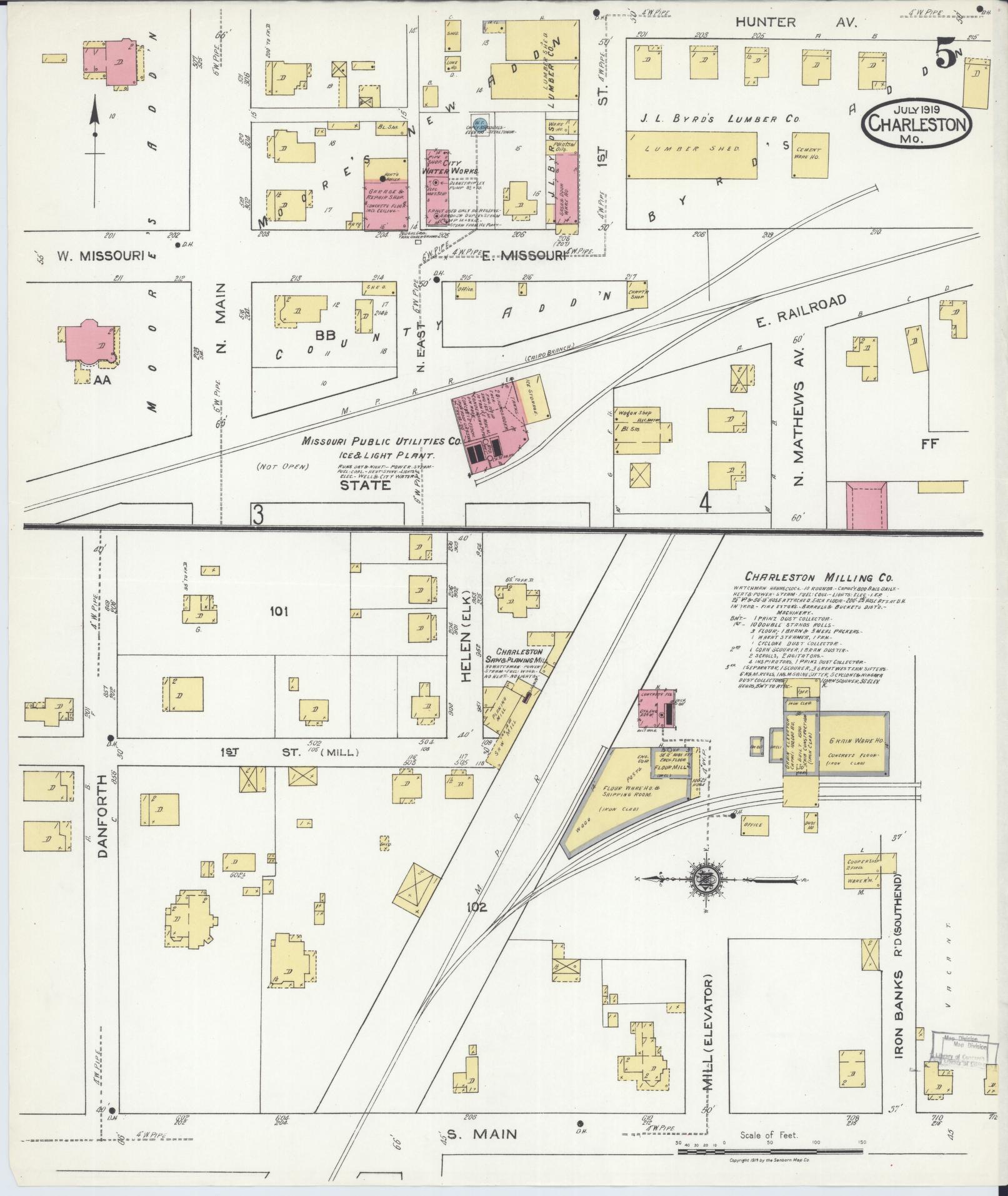 Sanborn Fire Insurance Map from Charleston, Mississippi County, Missouri (1919), Sheet #0005 - Complete Map Set gallery image, historic Sanborn map, vintage wall art, Charleston Mississippi