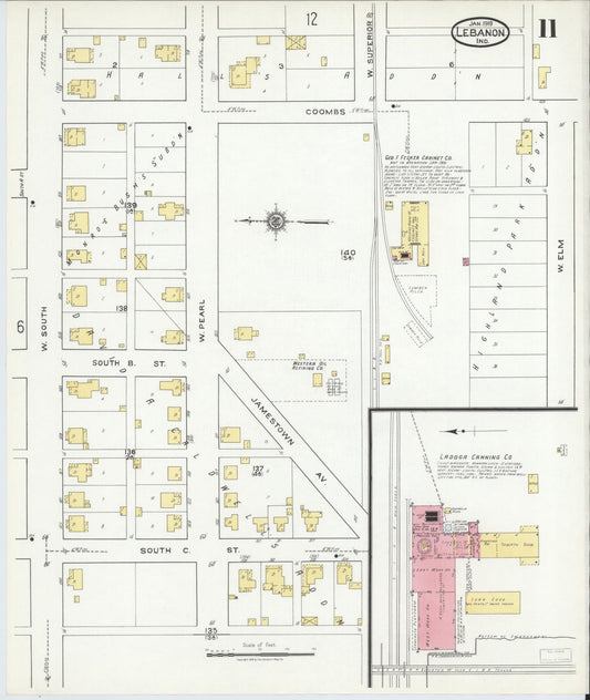 Sanborn Fire Insurance Map from Lebanon, Boone County, Indiana (1919), Sheet #0011 - Historic Sanborn Fire Insurance Map Print, vintage old map wall art, antique decor, genealogy gift, Indiana Indiana map