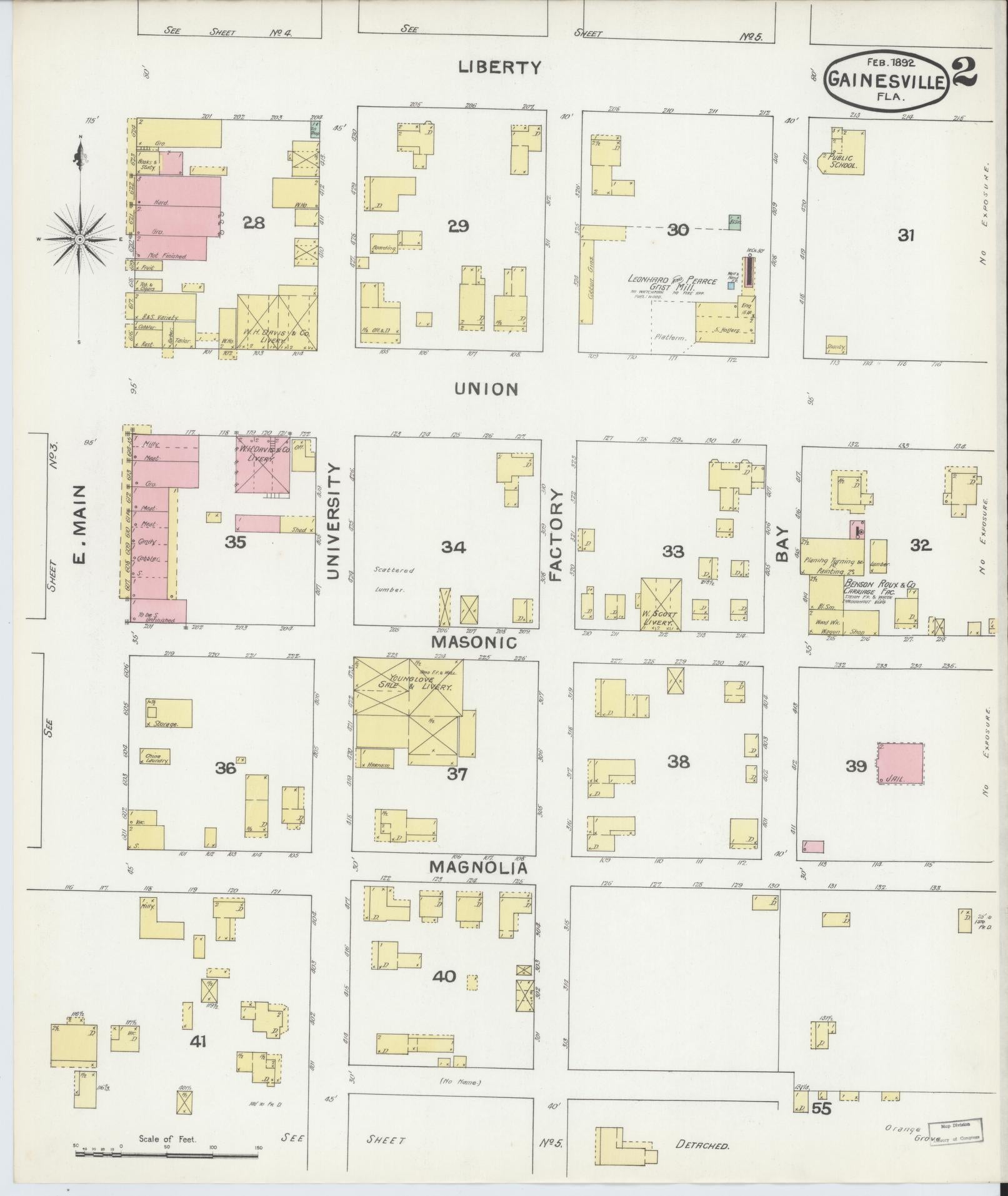 Sanborn Fire Insurance Map from Gainesville, Alachua County, Florida (1892), Sheet #0002 - Historic Sanborn Fire Insurance Map Print, vintage old map wall art, antique decor, genealogy gift, Florida Florida map
