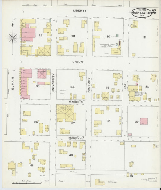 Sanborn Fire Insurance Map from Gainesville, Alachua County, Florida (1892), Sheet #0002 - Historic Sanborn Fire Insurance Map Print, vintage old map wall art, antique decor, genealogy gift, Florida Florida map