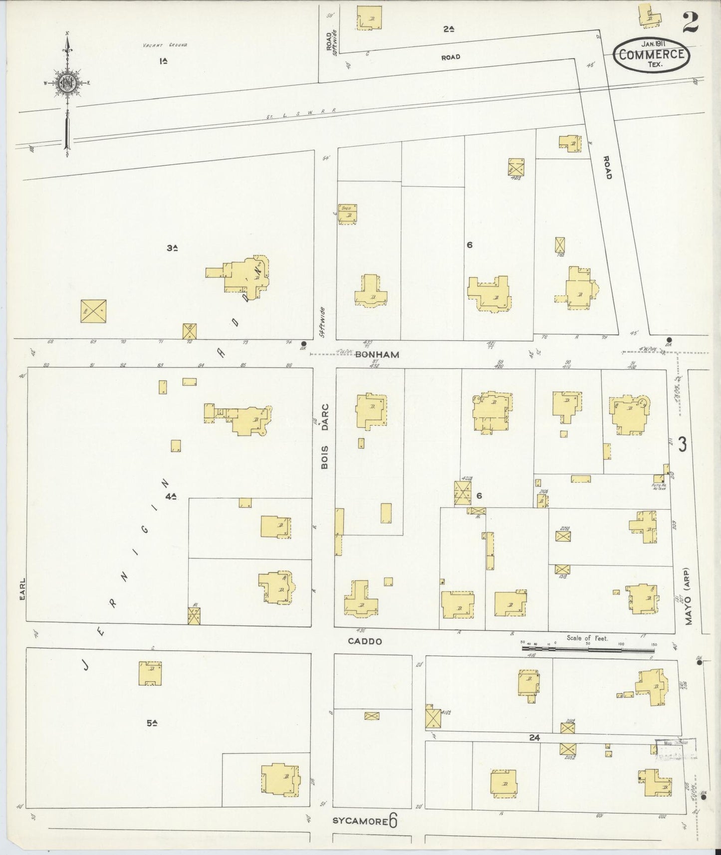 Sanborn Fire Insurance Map from Commerce, Hunt County, Texas (1911), Sheet #0002 - Historic Sanborn Fire Insurance Map Print, vintage old map wall art, antique decor, genealogy gift, Texas Texas map