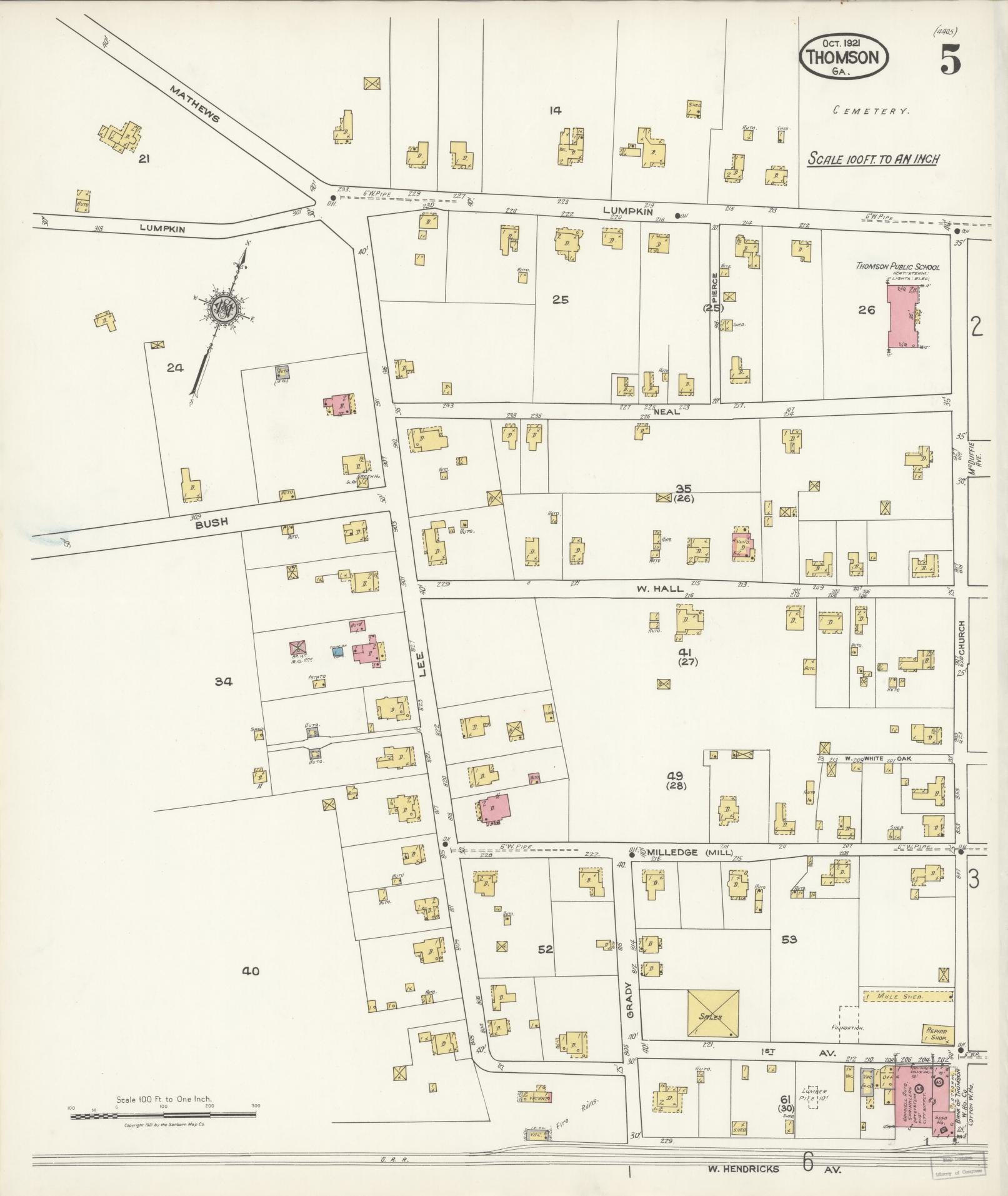 Sanborn Fire Insurance Map from Thomson, McDuffie County, Georgia (1921), Sheet #0005 - Complete Map Set gallery image, historic Sanborn map, vintage wall art, Georgia Georgia