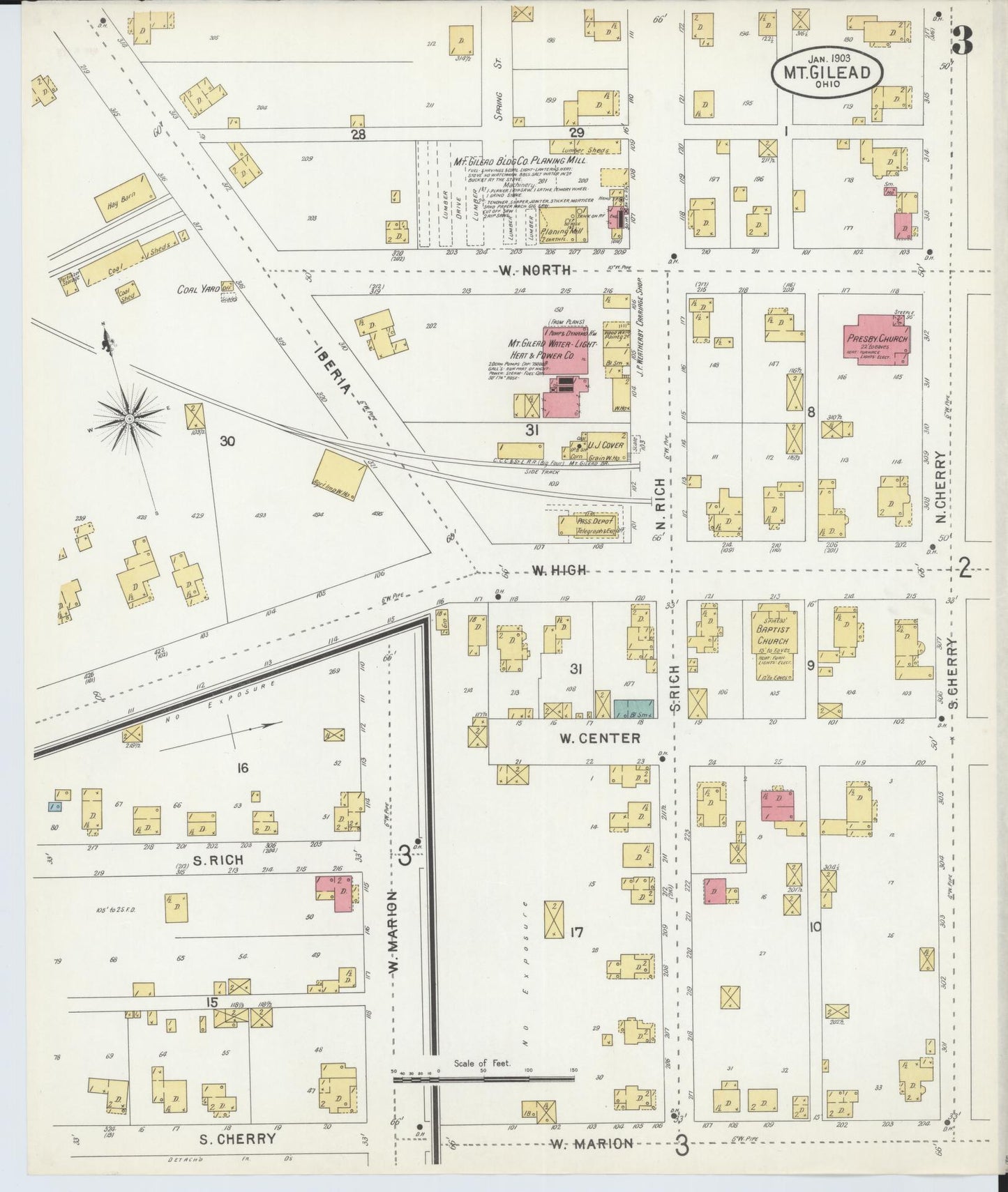 Sanborn Fire Insurance Map from Mount Gilead, Morrow County, Ohio (1903), Sheet #0003 - Complete Map Set gallery image, historic Sanborn map, vintage wall art, Ohio Ohio