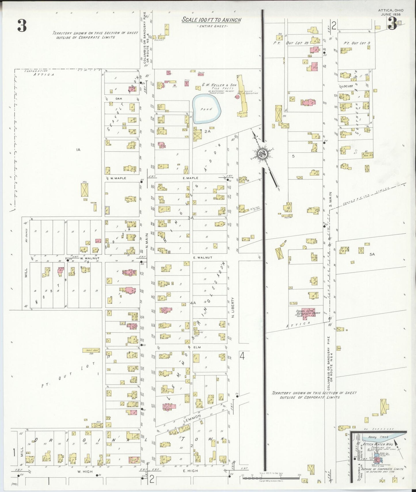 Sanborn Fire Insurance Map from Attica, Seneca County, Ohio (1938), Sheet #0003 - Complete Map Set gallery image, historic Sanborn map, vintage wall art, Ohio Ohio