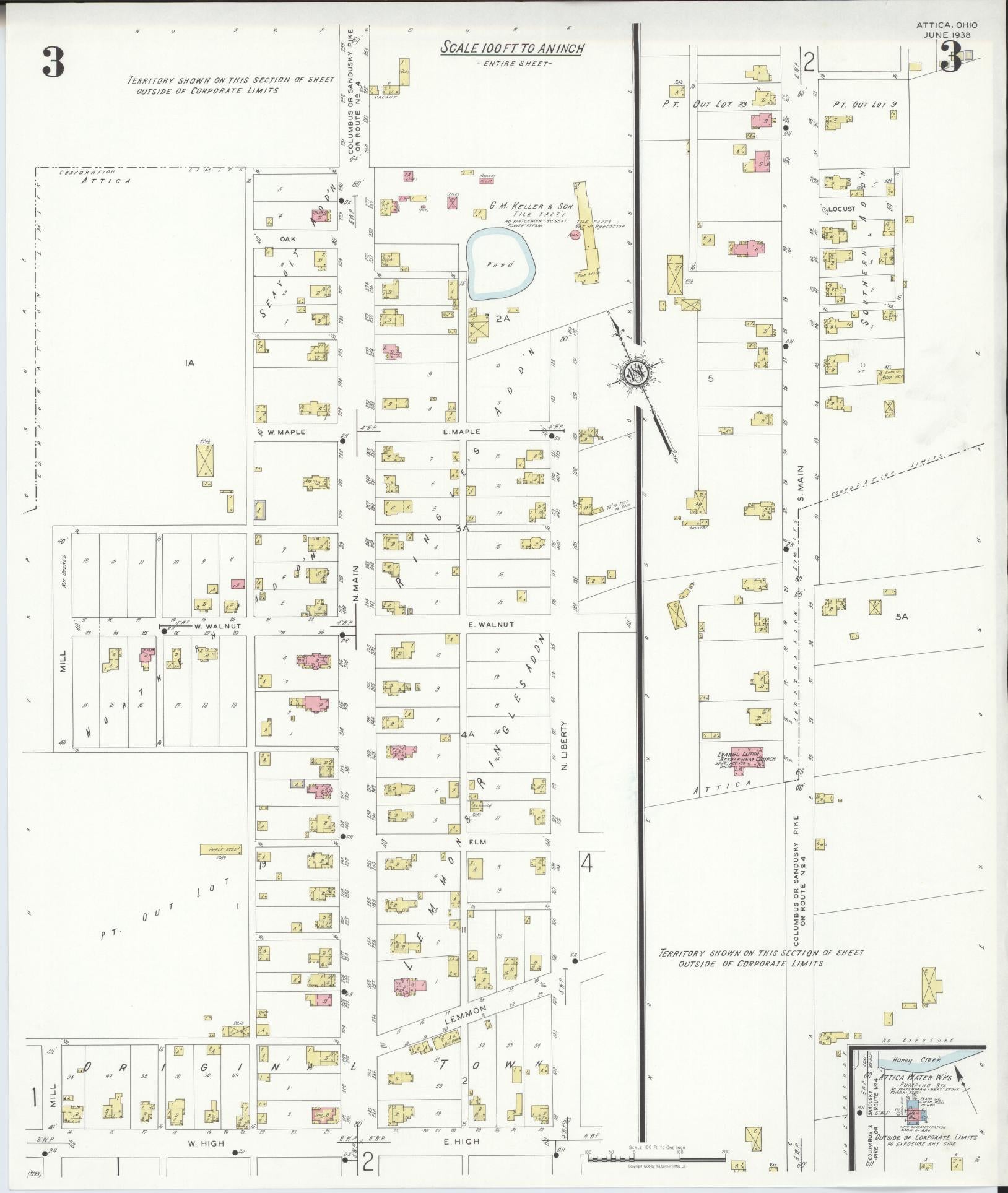 Sanborn Fire Insurance Map from Attica, Seneca County, Ohio (1938), Sheet #0003 - Complete Map Set gallery image, historic Sanborn map, vintage wall art, Ohio Ohio