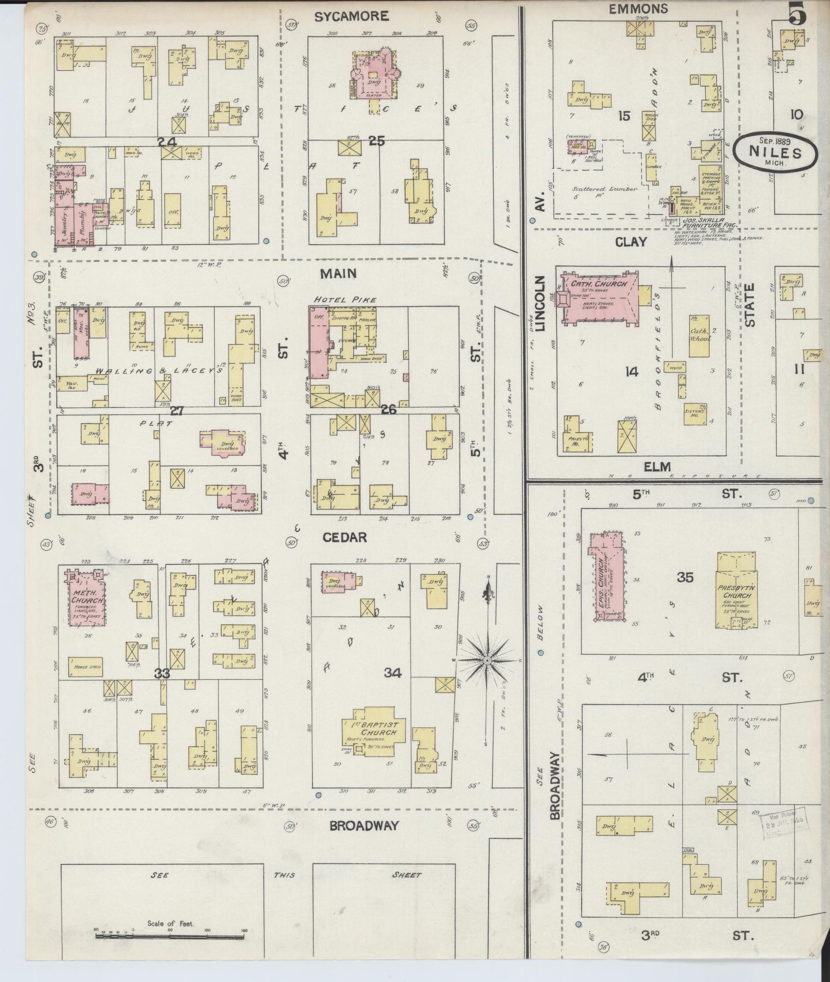 Sanborn Fire Insurance Map from Niles, Berrien County, Michigan (1889), Sheet #0005 - Complete Map Set gallery image, historic Sanborn map, vintage wall art, Michigan Michigan