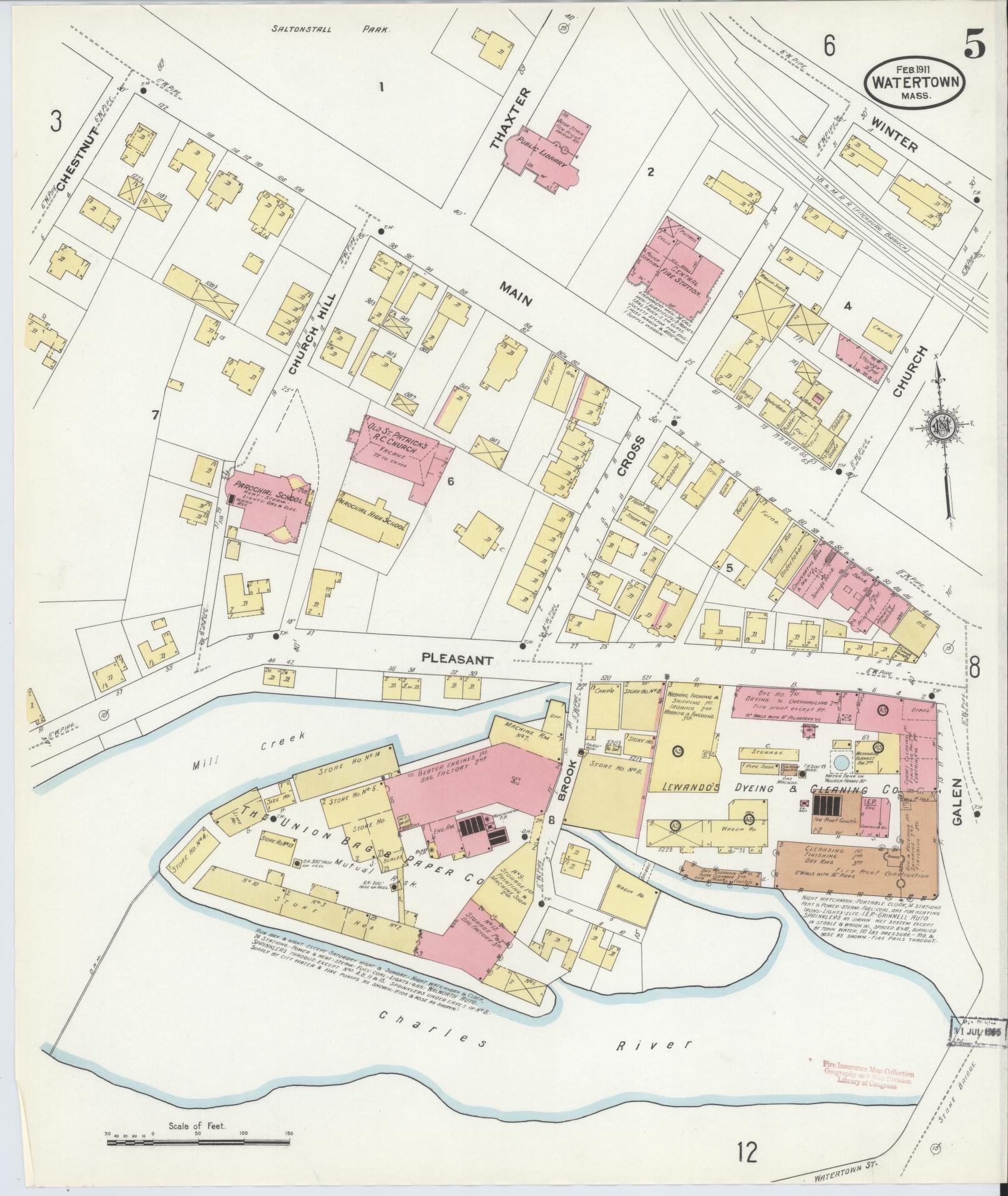 Sanborn Fire Insurance Map from Watertown, Middlesex County, Massachusetts (1911), Sheet #0005 - Complete Map Set gallery image, historic Sanborn map, vintage wall art, Massachusetts Massachusetts