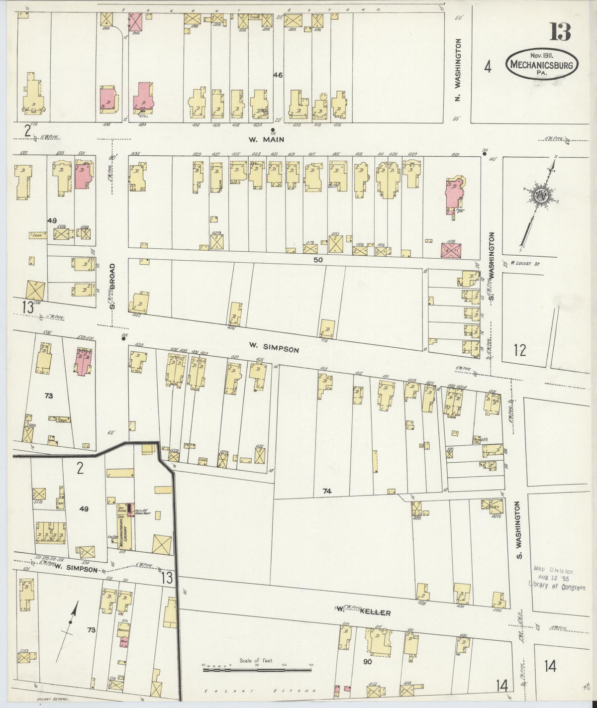 Sanborn Fire Insurance Map from Mechanicsburg, Cumberland County, Pennsylvania (1911), Sheet #0013 - Historic Sanborn Fire Insurance Map Print, vintage old map wall art, antique decor, genealogy gift, Pennsylvania Pennsylvania map