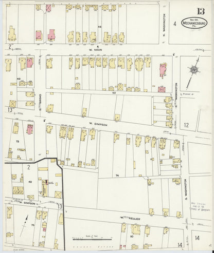 Sanborn Fire Insurance Map from Mechanicsburg, Cumberland County, Pennsylvania (1911), Sheet #0013 - Historic Sanborn Fire Insurance Map Print, vintage old map wall art, antique decor, genealogy gift, Pennsylvania Pennsylvania map