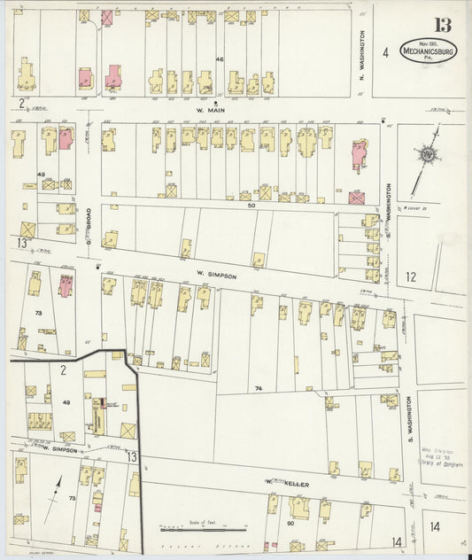 Sanborn Fire Insurance Map from Mechanicsburg, Cumberland County, Pennsylvania (1911), Sheet #0013 - Historic Sanborn Fire Insurance Map Print, vintage old map wall art, antique decor, genealogy gift, Pennsylvania Pennsylvania map