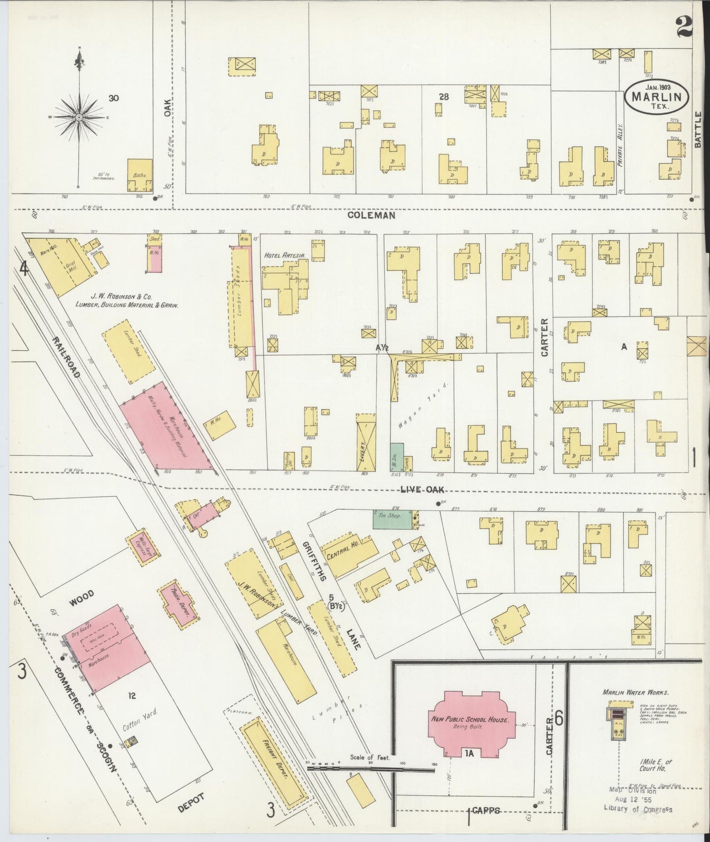 Sanborn Fire Insurance Map from Marlin, Falls County, Texas (1903), Sheet #0002 - Historic Sanborn Fire Insurance Map Print, vintage old map wall art, antique decor, genealogy gift, Texas Texas map