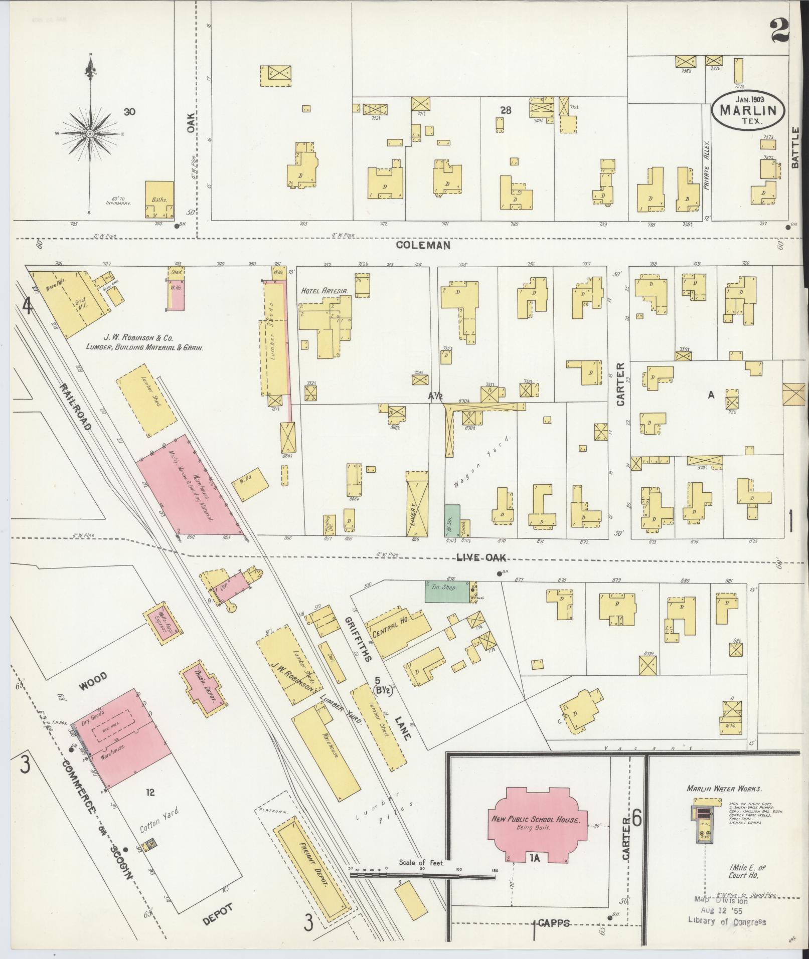Sanborn Fire Insurance Map from Marlin, Falls County, Texas (1903), Sheet #0002 - Historic Sanborn Fire Insurance Map Print, vintage old map wall art, antique decor, genealogy gift, Texas Texas map