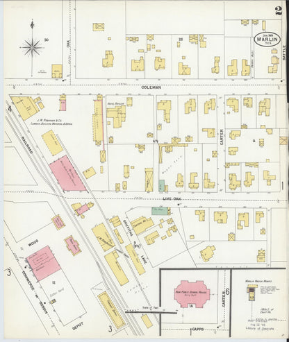 Sanborn Fire Insurance Map from Marlin, Falls County, Texas (1903), Sheet #0002 - Historic Sanborn Fire Insurance Map Print, vintage old map wall art, antique decor, genealogy gift, Texas Texas map