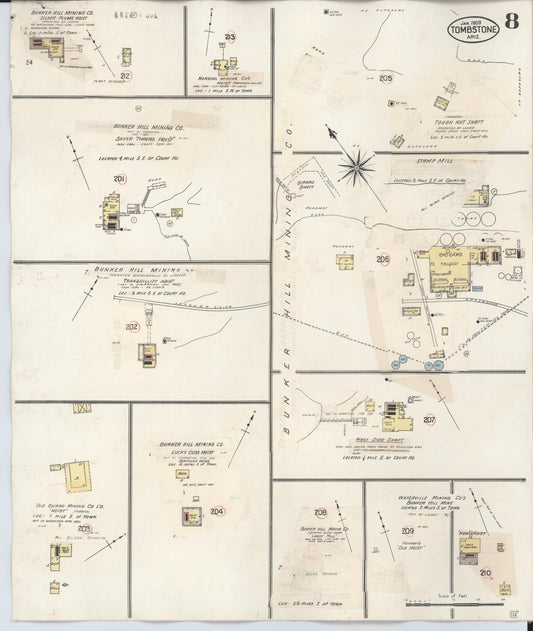 Sanborn Fire Insurance Map from Tombstone, Cochise County, Arizona (1931), Sheet #0008 - Historic Sanborn Fire Insurance Map Print, vintage old map wall art, antique decor, genealogy gift, Arizona Arizona map