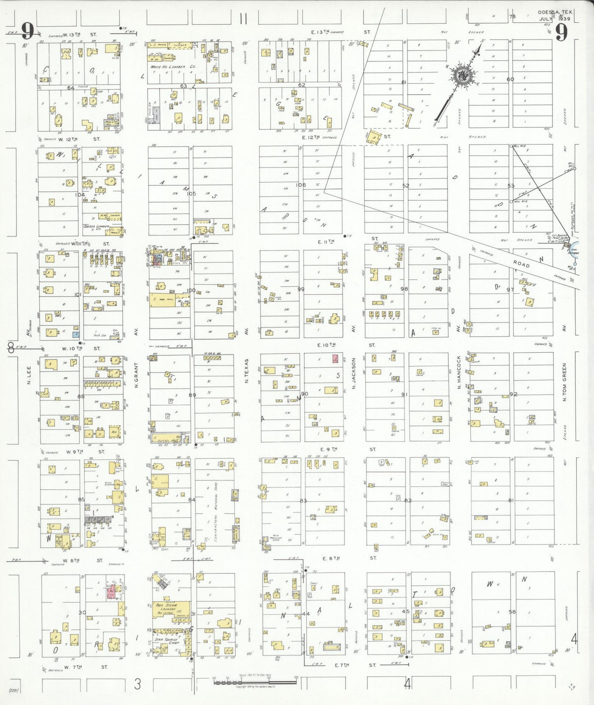 Sanborn Fire Insurance Map from Odessa, Edger County, Texas (1939), Sheet #0009 - Complete Map Set gallery image, historic Sanborn map, vintage wall art, Texas Texas