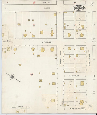 Sanborn Fire Insurance Map from Blooming Grove, Navarro County, Texas (1934), Sheet #0008 - Historic Sanborn Fire Insurance Map Print, vintage old map wall art, antique decor, genealogy gift, Texas Texas map