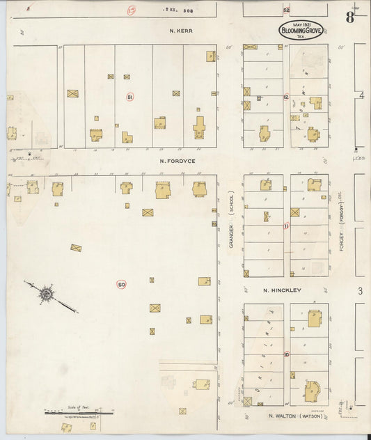 Sanborn Fire Insurance Map from Blooming Grove, Navarro County, Texas (1934), Sheet #0008 - Historic Sanborn Fire Insurance Map Print, vintage old map wall art, antique decor, genealogy gift, Texas Texas map