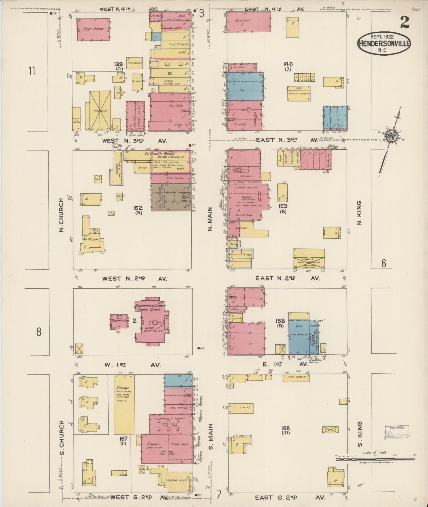 Sanborn Fire Insurance Map from Hendersonville, Henderson County, North Carolina (1922), Sheet #0002 - Historic Sanborn Fire Insurance Map Print, vintage old map wall art, antique decor, genealogy gift, North Carolina North Carolina map