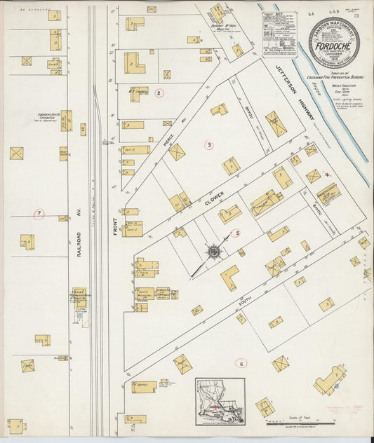 Sanborn Fire Insurance Map from Fordoche, Point Coupee Parish, Louisiana (1919), Sheet #0001 - Historic Sanborn Fire Insurance Map Print, vintage old map wall art, antique decor, genealogy gift, Louisiana Louisiana map