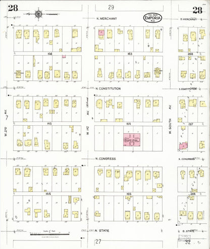 Sanborn Fire Insurance Map from Emporia, Lyon County, Kansas (1923), Sheet #0028 - Complete Map Set gallery image, historic Sanborn map, vintage wall art, Kansas Kansas