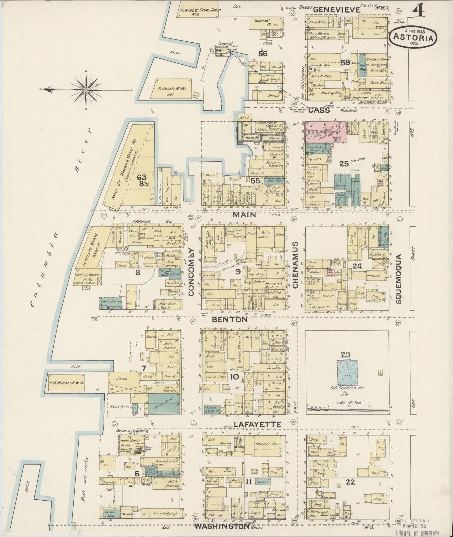 Sanborn Fire Insurance Map from Astoria, Clatsop County, Oregon (1888), Sheet #0004 - Historic Sanborn Fire Insurance Map Print, vintage old map wall art, antique decor, genealogy gift, Oregon Oregon map