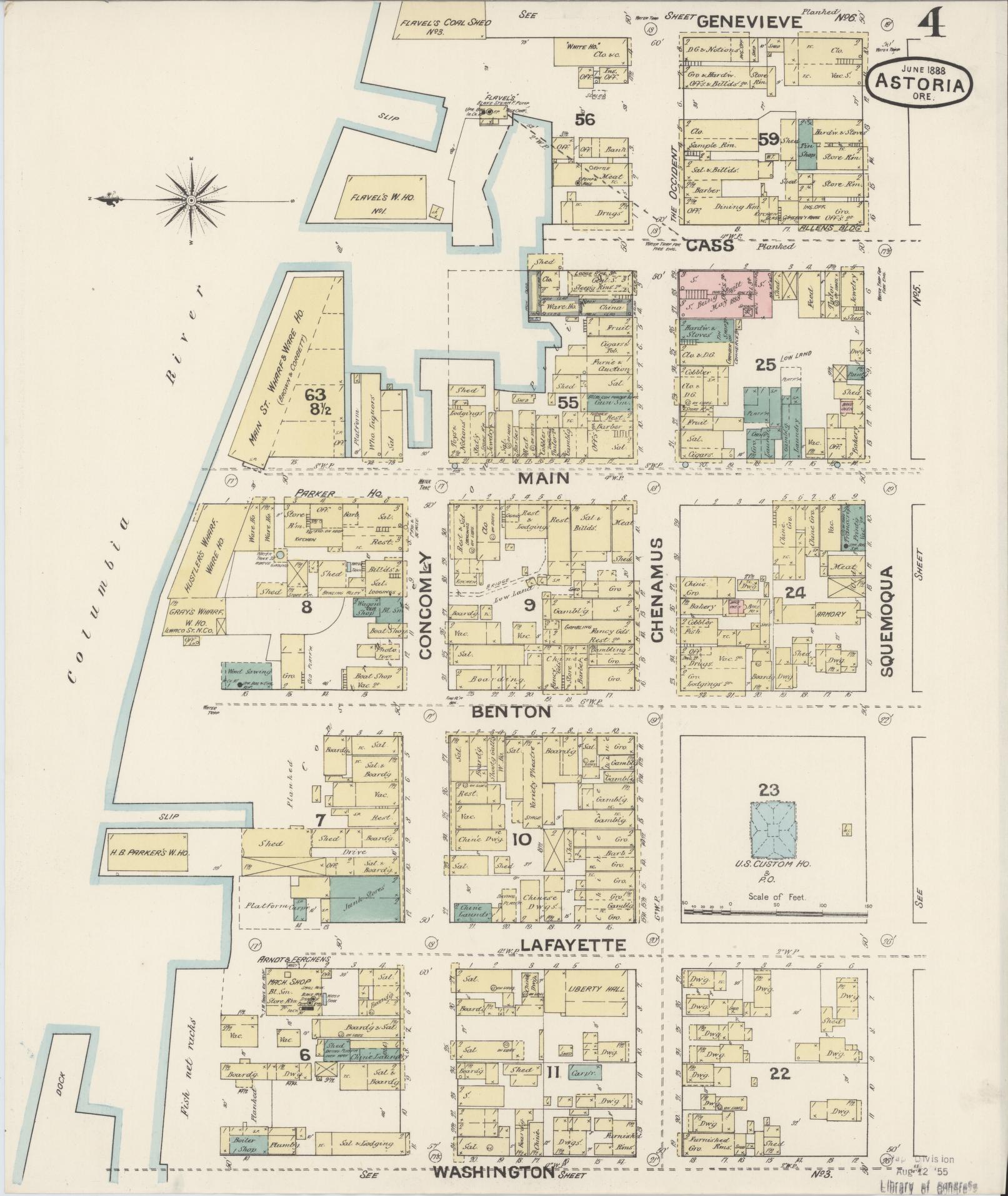 Sanborn Fire Insurance Map from Astoria, Clatsop County, Oregon (1888), Sheet #0004 - Historic Sanborn Fire Insurance Map Print, vintage old map wall art, antique decor, genealogy gift, Oregon Oregon map