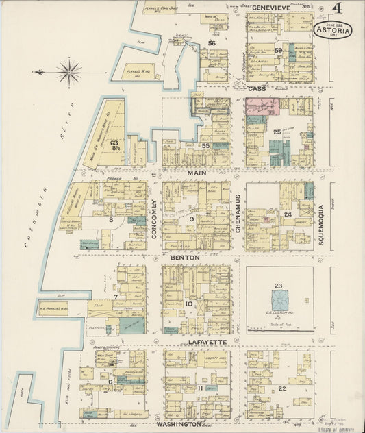 Sanborn Fire Insurance Map from Astoria, Clatsop County, Oregon (1888), Sheet #0004 - Historic Sanborn Fire Insurance Map Print, vintage old map wall art, antique decor, genealogy gift, Oregon Oregon map