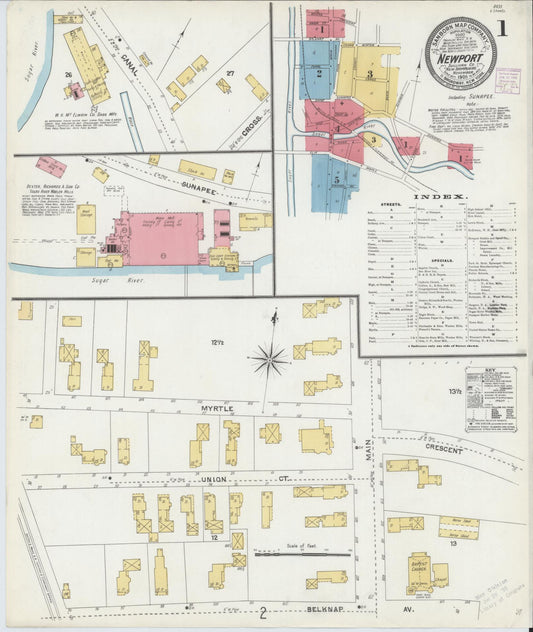 Sanborn Fire Insurance Map from Newport, Sullivan County, New Hampshire (1905), Sheet #0001 - Historic Sanborn Fire Insurance Map Print, vintage old map wall art, antique decor, genealogy gift, New Hampshire New Hampshire map