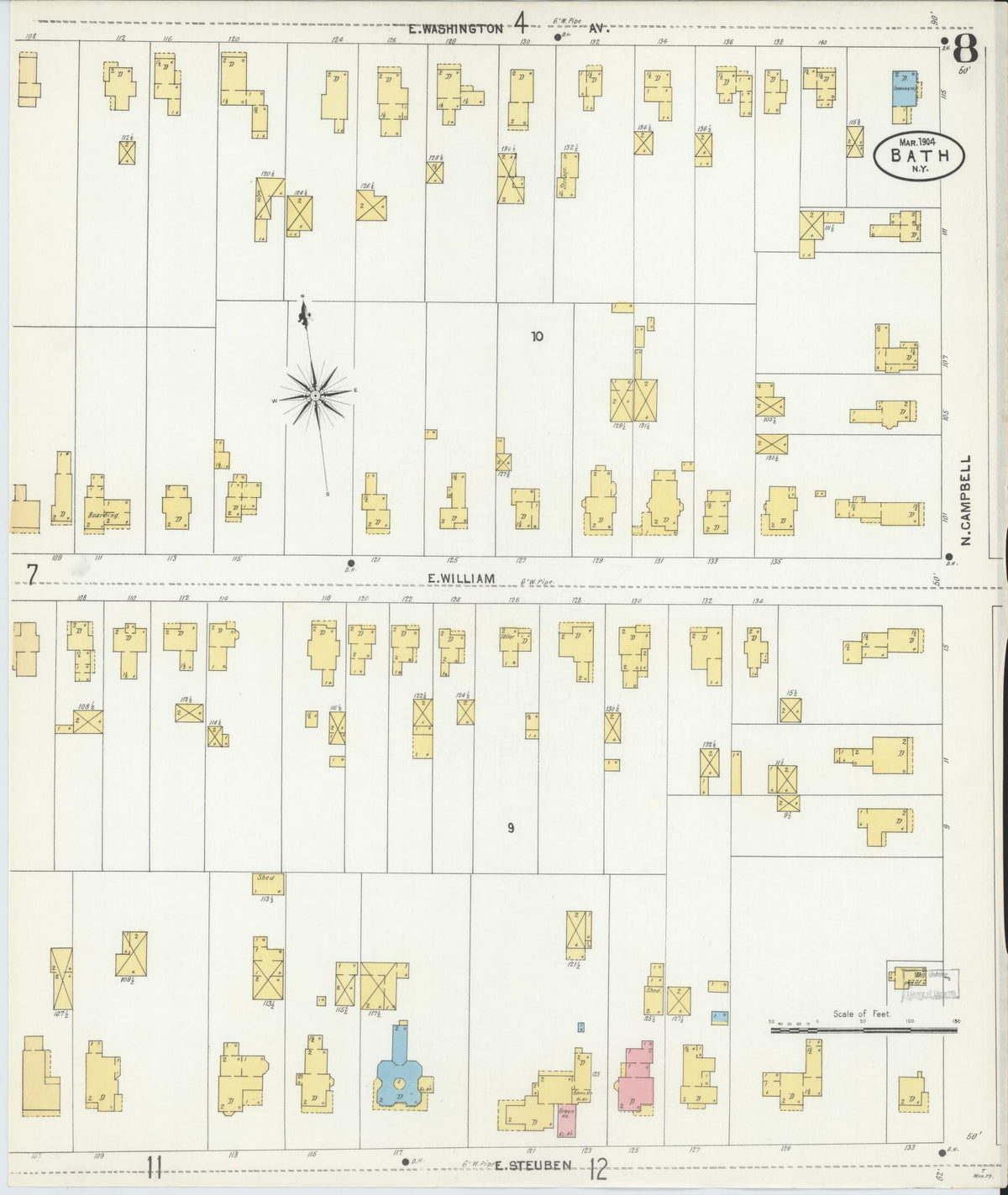 Sanborn Fire Insurance Map from Bath, Steuben County, New York (1904), Sheet #0008 - Complete Map Set gallery image, historic Sanborn map, vintage wall art, New York New York