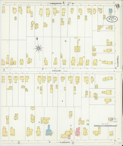 Sanborn Fire Insurance Map from Bath, Steuben County, New York (1904), Sheet #0008 - Complete Map Set gallery image, historic Sanborn map, vintage wall art, New York New York