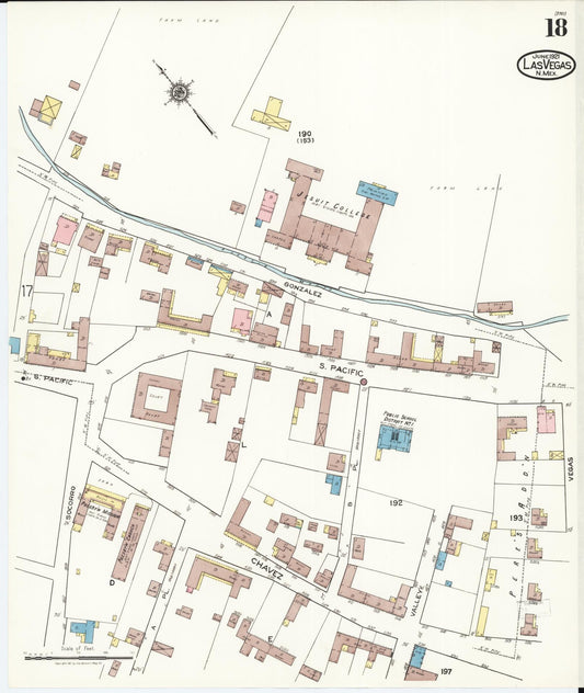Sanborn Fire Insurance Map from Las Vegas, San Miguel County, New Mexico (1921), Sheet #0018 - Historic Sanborn Fire Insurance Map Print, vintage old map wall art, antique decor, genealogy gift, New Mexico New Mexico map